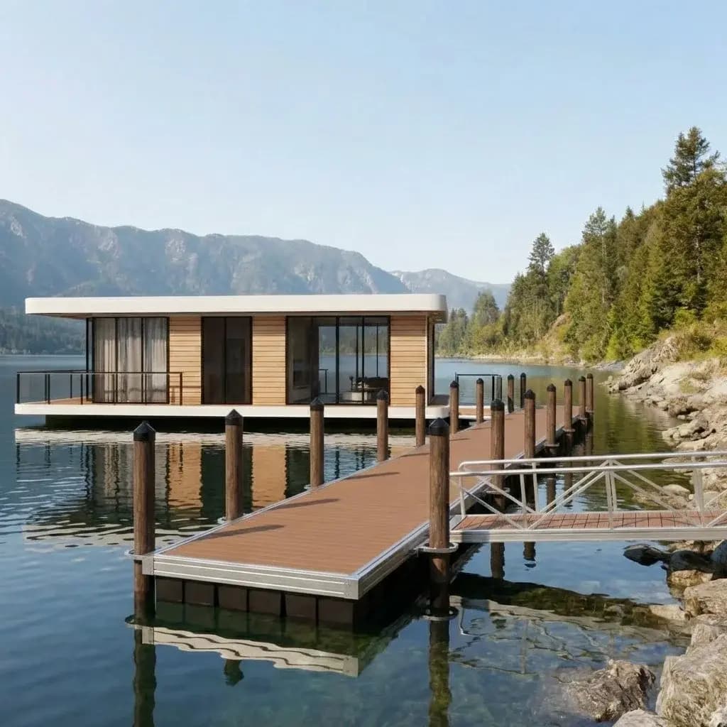 Custom dock house with entertainment space